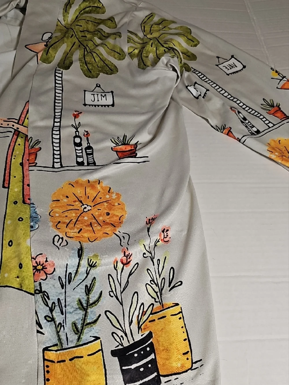 NWT XL Women’s Cream Graphic "Tropical Cafe" Cardigan Whimsical Vibrant Light - Picture 3 of 15